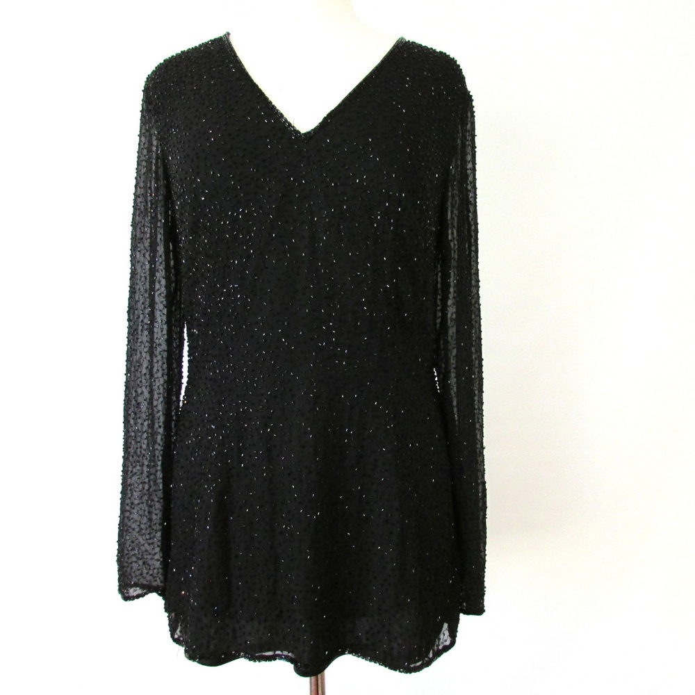 JOVANI Woman's Black Beaded 100% Silk Formal Top